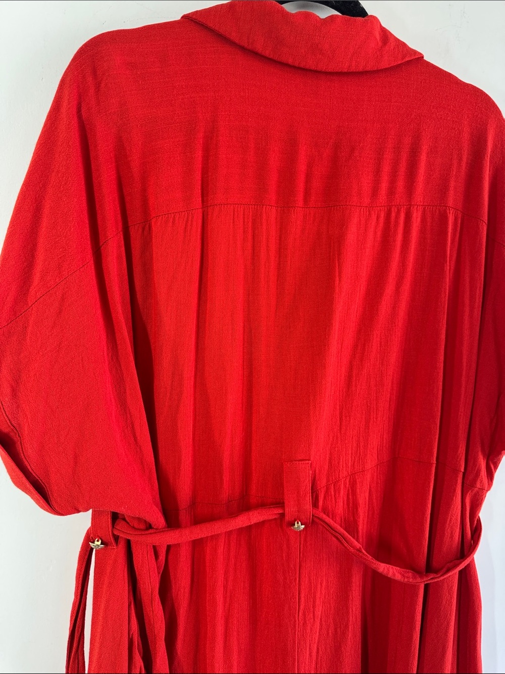 Torrid Red Shirt Dress Size 2 Plus Tie Waist Button Front Casual Midi Summer - Picture 12 of 16